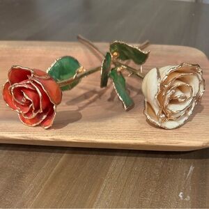 Pair of Forever Roses 24K Gold Trim